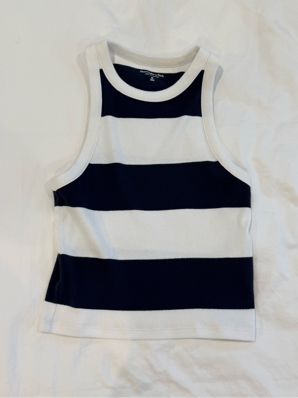 Abercrombie & Fitch Navy and White Ribbed Crewneck Tee